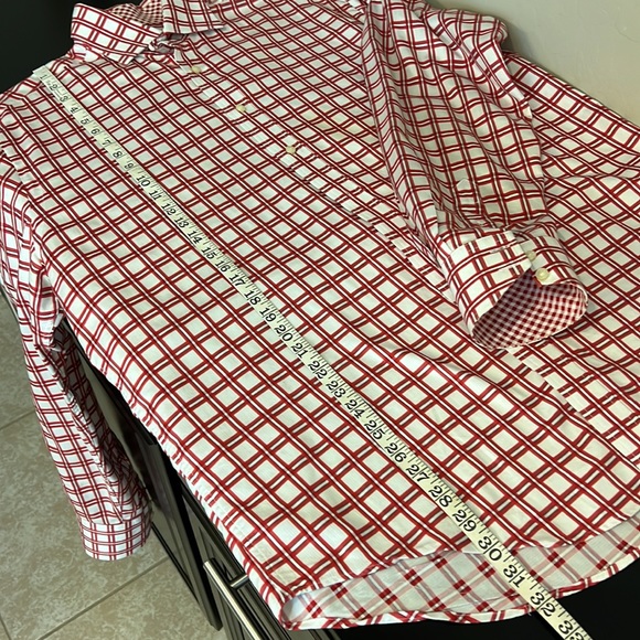 21. Neiman Marcus Men’s Cotton plaid dress buttondown Shirt, cream/red, size L - Picture 9 of 11